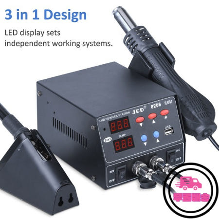 JCD 800W SMD 납땜 스테이션 빠른 열 3 in 1 히트 건 USB 인터페이스 LED 디스플레이 인두 BGA 재작업 용접