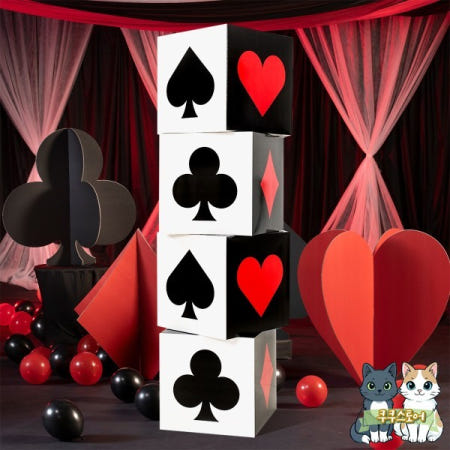 [해외]라스베가스 카지노 생일 파티 장식 블랙 앤 레드 포커 테마 사각 상자 게임 나이트 품