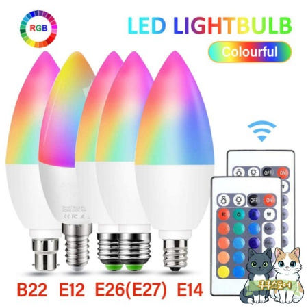 [해외]1PC 스마트 램프 E12 B22 LED 전구 Tuya 촛불 RGB 디 밍이 가능한 APP 음성 제어 Alexa