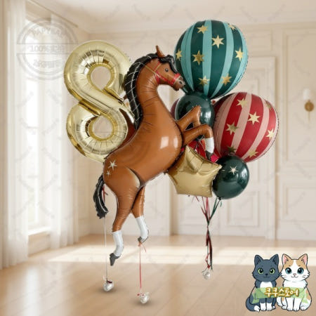[해외]12개 대형 경주마 줄무늬 별 풍선과 1-9 크림색 숫자 포함된 카우보이 동물 테마 생일 농장 파티
