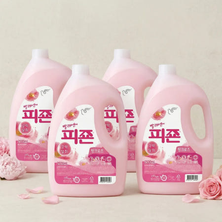 피죤 섬유유연제 핑크로즈 용기 2.5L, 4개