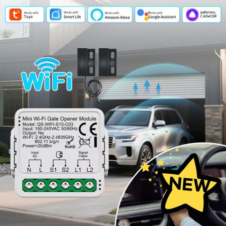 [해외]100% 호환 Tuya 스마트 차고 도어 스위치 모듈 Alexa Google 홈 어시스턴트 Yandex 음성 제어용 Wifi 100-240V 게이트 오프너 컨트롤러