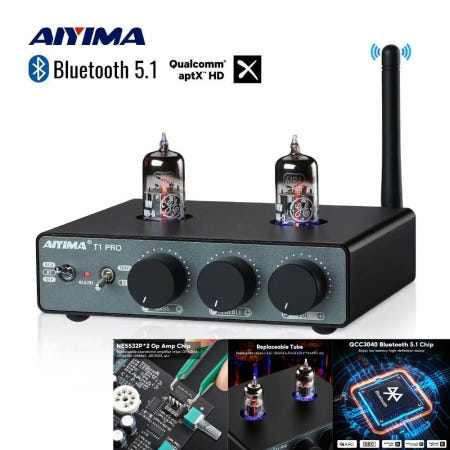 [해외]AIYIMA T1 PRO 진공관 프리앰프 블루투스 5.1 AUX 12V 트리거