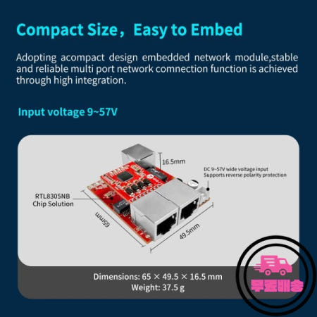 미니 1000Mbps 3/5포트 POE 내장형 PCBA 스위치 DC 9-57V 광범위 입력 전압 지원 산업 자동화에 적합.