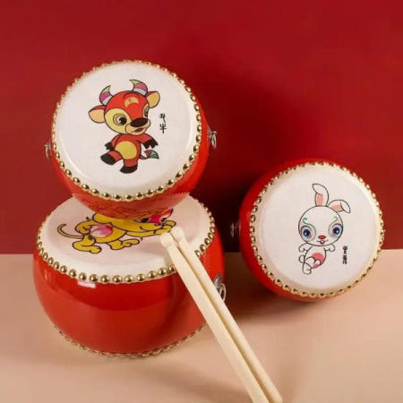 [해외]어린이용 십이지 소가죽 드럼 포함 중국 타악기 뮤지컬 사자 드래곤 댄스 이벤트 게임 키트