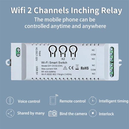 [해외]B02B-2CH WiFi 스마트 스위치 DIY 타이머 EWeLink 7-32V 2.4G + RF433 BT 홈 자동화 모듈 Alexa Google IFTT