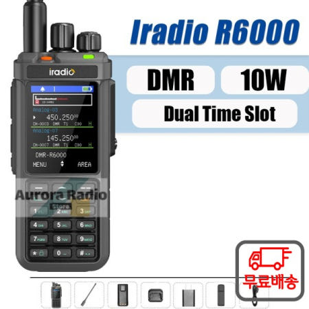 Iradio R6000 DMR 무전기 듀얼 타임 슬롯 10W 고용량 VHFUHF 주파수 감지 CTCSSDCS AES256 암호화