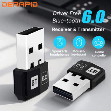 USB 블루투스 6.0 어댑터 차세대 무선 오디오 송신기 미니 동글 드라이버 프리 윈도우 10 PC용  