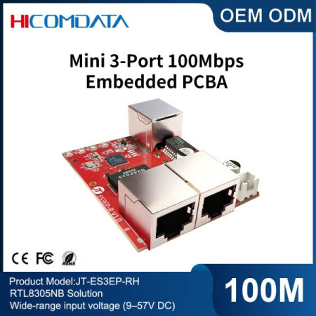 HICOMDATA 미니 100Mbps 3/5포트 임베디드 PCBA 스위치 산업 자동화를 위한 DC 9-57V 광범위 입력 전압