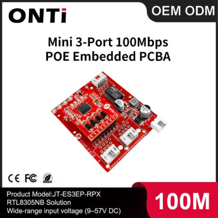 임베디드 통합 모듈용 ONTi 미니 3포트 10/100Mbps 기가비트 PoE 이더넷 스위치 PCBA 9-57V DC 광범위 입력
