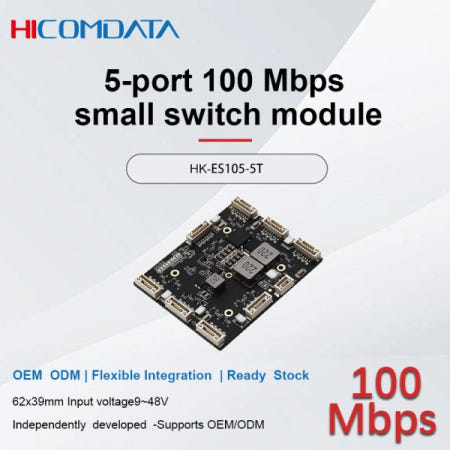 HICOMDATA 산업용 5포트 100Mbps 스위치 PCBA 모듈 내장형 미니 마더보드 9-48V 역극성 강력한 보호 네트워크