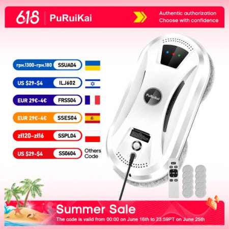 PuRuiKai 가정용 초박형 로봇 진공 청소기, 창 청소 전기 유리 리모컨