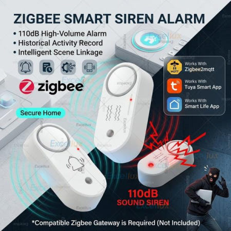 Zigbee 스마트 사이렌 알람 110dB 옵션 진동 감지 Tuya Z2M 게이트웨이를 통한 홈 보안 자동화 연결