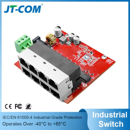[해외]8개의 1000Mbps RJ45 포트가 있는 기가비트 산업용 이더넷 스위치 PCBA 9-57VDC 서지/EMC 지원 스마트 시티 및 교통 시스템용