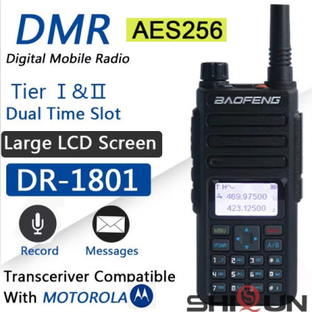 Baofeng DR-1801UV AES256 암호화 장거리 DMR 디지털/아날로그 워키 Tier I 듀얼 타임 슬롯 햄 라디오
