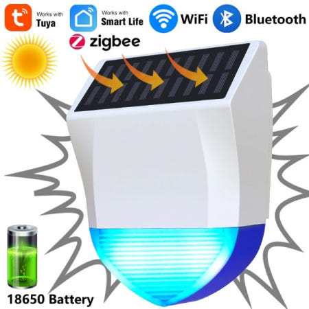 Zigbee/Wifi 사이렌 경보 용 Tuya Smart 태양열 및 USB 전원 공급 장치가있는 완벽방수 야외 옵션 95dB 제어