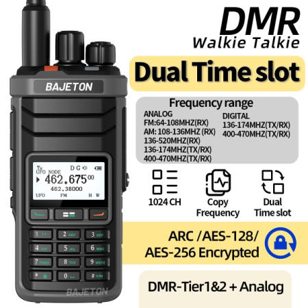 BAJETON DM-5000 DMR 무전기 AES-256 암호화 듀얼 타임 슬롯 디지털 아날로그 SMS NOAA TYPE-C RT-4D 햄 라디오용