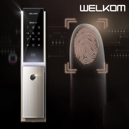 웰콤 지문인식 무타공 [설치포함] WP-8500B 푸시풀 카드키 번호키 현관문 디지털도어락