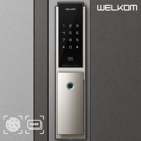 [방문설치] 웰콤 WP-8500B 지문인식 무타공 프리미엄도어락 푸시풀 디지털 현관도어락