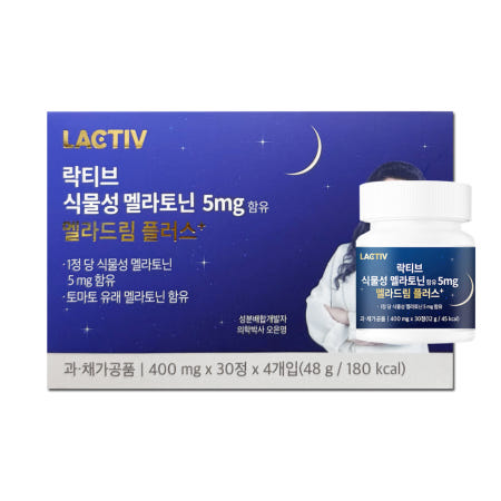 락티브 식물성 멜라토닌 5mg 함유 멜라드림 플러스 30정 4개입 4개월분